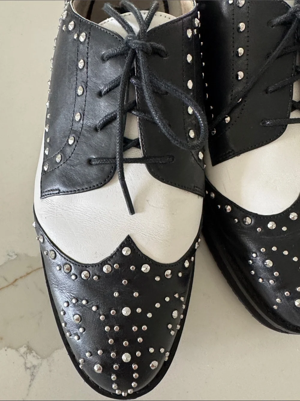 Michael Kors Black and White Studded Oxford Flats 10